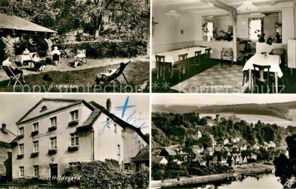 Hoexter Weser Haus Hildegard Speiseraum Liegewiese Bl