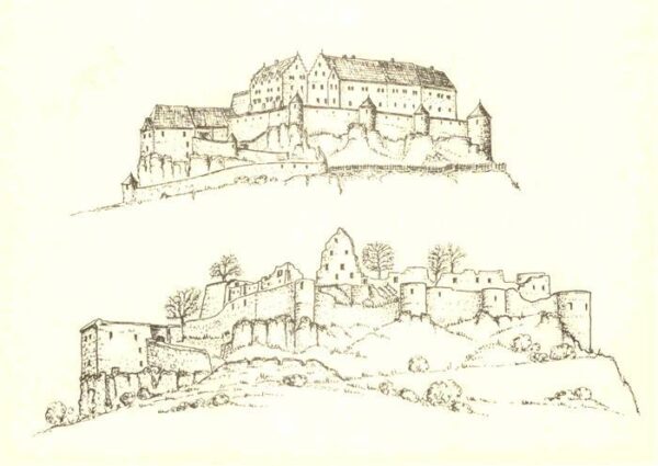 Bad Urach Höhenburg Hohenurach um 1700 und heute