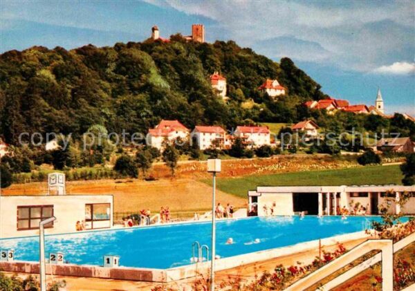 Falkenstein Oberpfalz Freibad Blick zur Burg Luftkurort Bayer