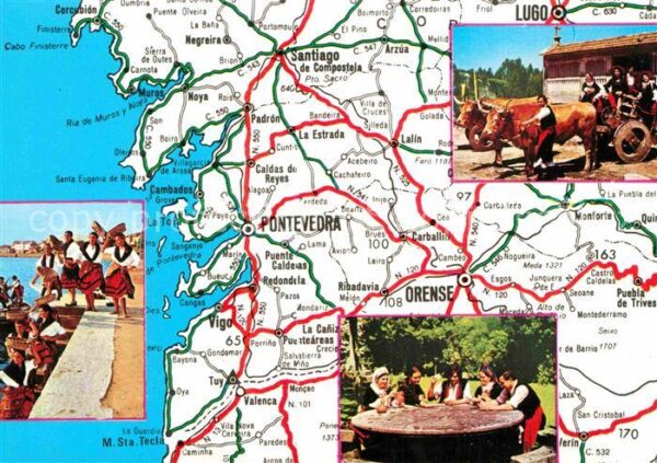 Pontevedra Folklore Ochsengespann Landkarte