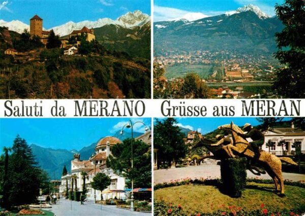 Meran Merano Schloss Panorama Dorfmotiv Reiterstatue