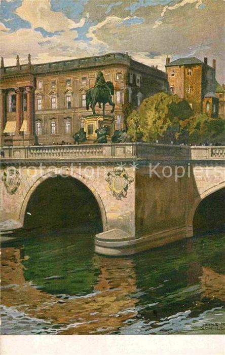 Berlin Lange Brücke Schloss Künstlerkarte H. R