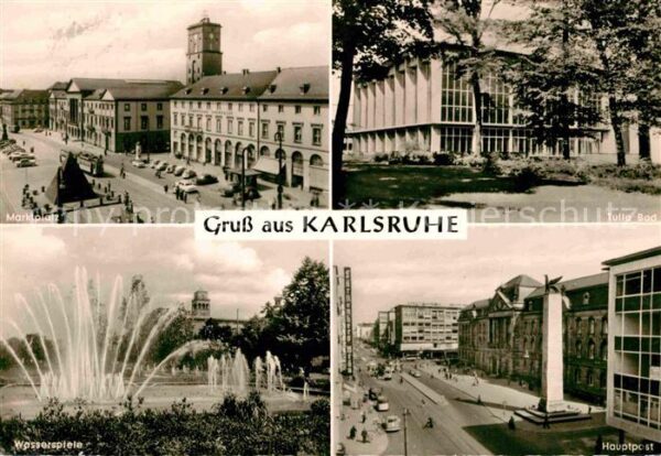 Karlsruhe Baden Marktplatz Tulla-Bad Hauptpost Wassersp