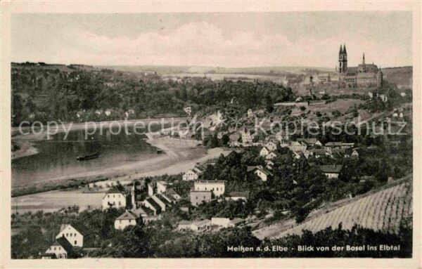 Meissen Elbe Sachsen Blick von der Basel ins Elbtal