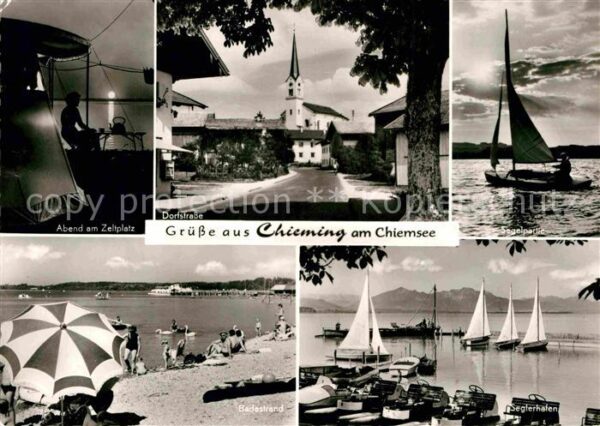 Chieming Chiemsee Zeltpatz Abend Badestrand Seglerhafen