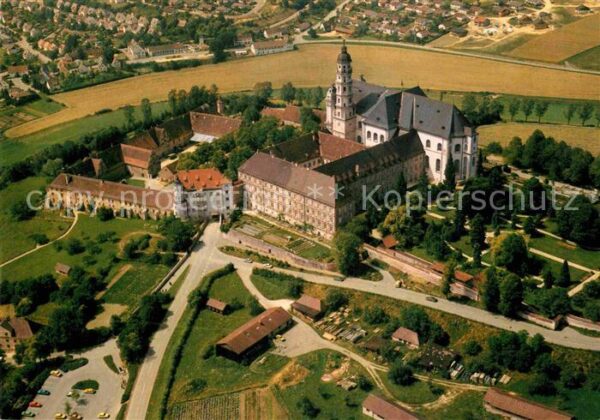 Neresheim Abtei Kirche 18. Jhdt. Fliegeraufnahme
