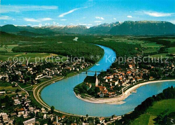 Laufen Salzach mit Blick auf Salzburger Alpen Fliegera