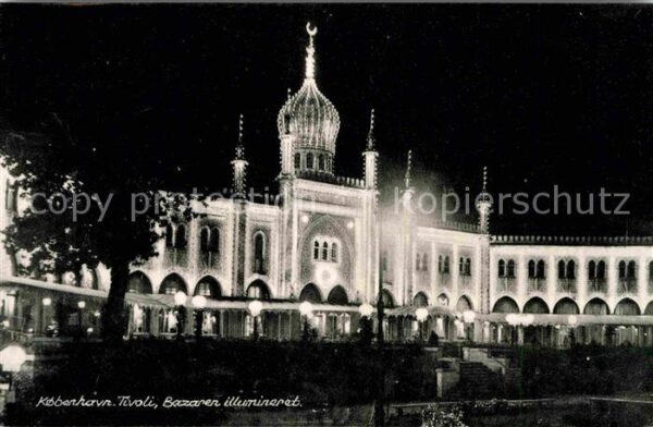 Kobenhavn Tivoli Bazaren illumineret Bazar Buildi