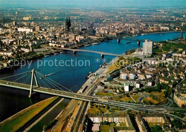 Koeln Rhein Rheinblick mit Dom Severinsbrücke Deutz