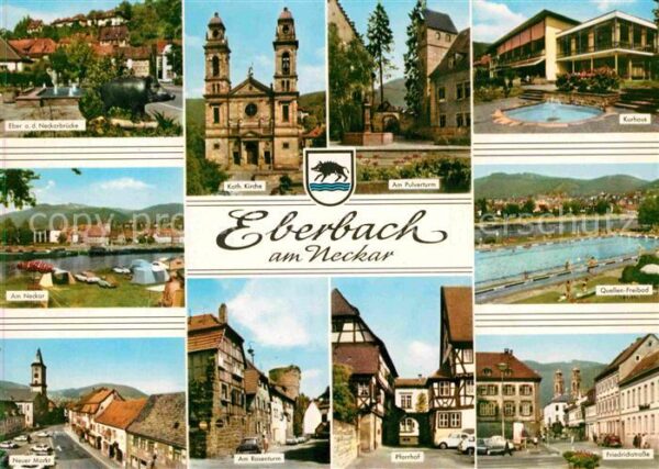 Eberbach Neckar Eber Statue Neckarbrücke Kirche Pulvert