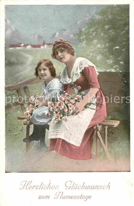 Namenstag Namenskarte Frau Kind Blumen
