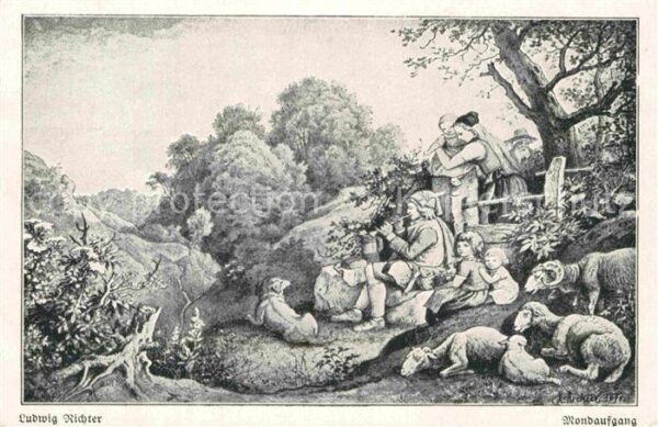 Richter Ludwig Mondaufgang Schafe Hund