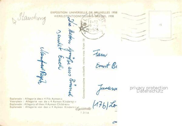 Exposition Universelle Bruxelles 1958 Esplanade Allegorie des 4 Fils Aymon – Bild 2