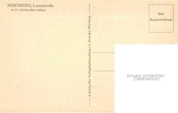 Nuernberg Lorenzkirche 14. Jhdt. Kupfertiefdruck – Bild 2