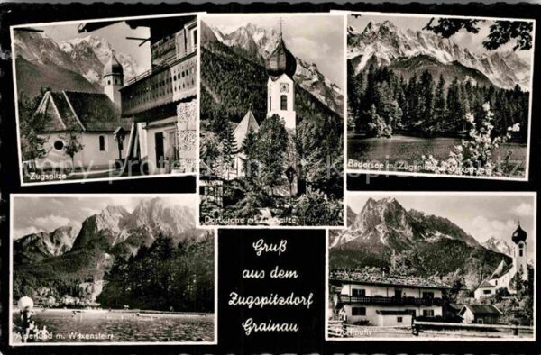 Grainau Ortsmotiv mit Zugspitze Dorfkirche Alpe