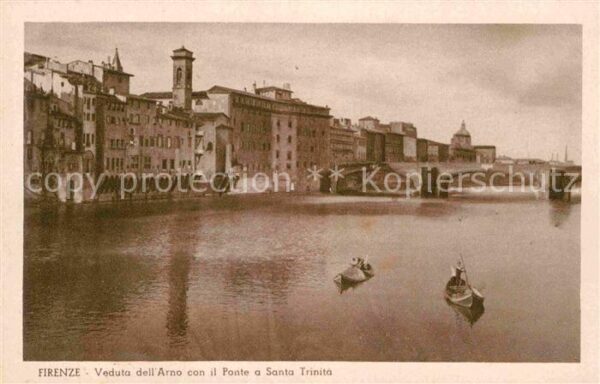 Firenze Florenz Veduta dell Arno con il Ponte a Santa T