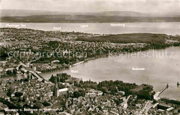 Konstanz Bodensee mit Rheinausfluss Fliegeraufnahme