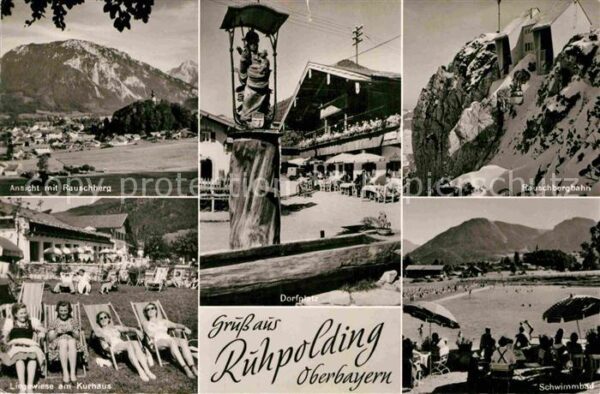 Ruhpolding Blick zum Rauschberg Bergbahn Dorfplatz