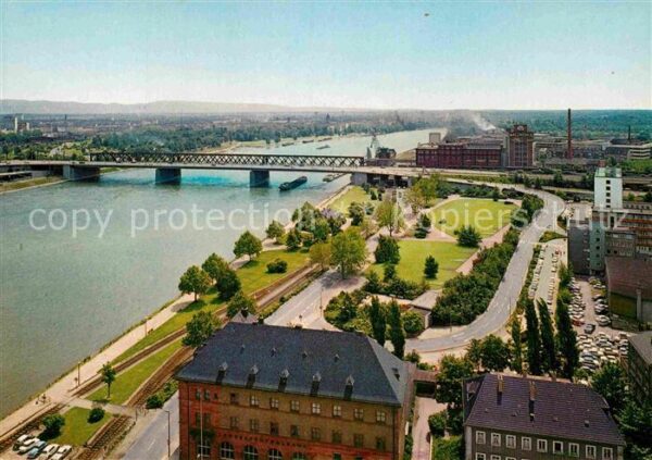 Ludwigshafen Rhein Blick auf die Rheinbrücke Fliegeraufnah