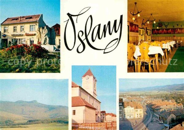 Oslany Namestie s kostolom Restauracia Slovens