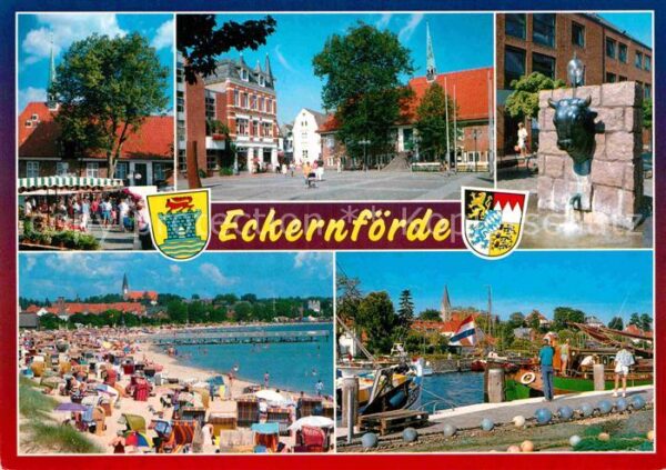 Eckernfoerde Marktplatz Brunnen Hafen Strand
