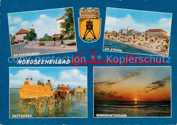 Duhnen Nordsee Dorfbrunnen Strand Wattwagen Sonnenunte