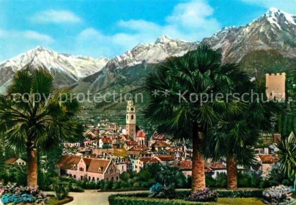 Meran Merano Stadtpanorama mit Texelgruppe Palmen Ku