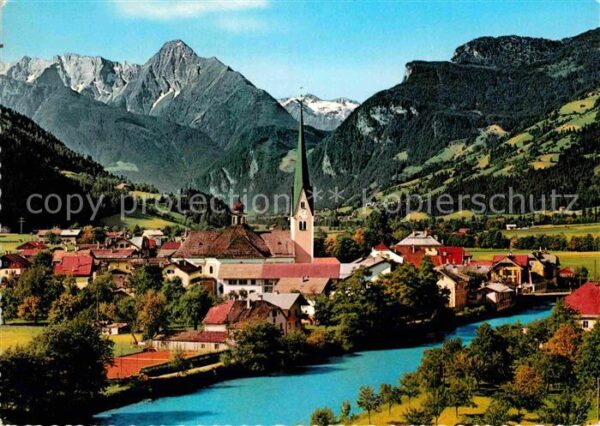 Zell Ziller Tirol Ortsansicht mit Kirche Blick gegen Tris