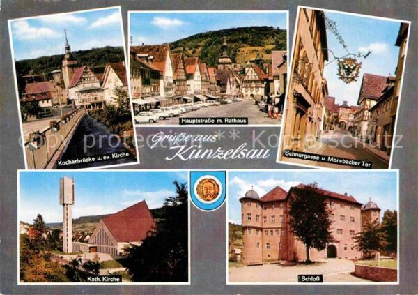 Kuenzelsau Kocherbrücke Kirche Hauptstrasse Rathau