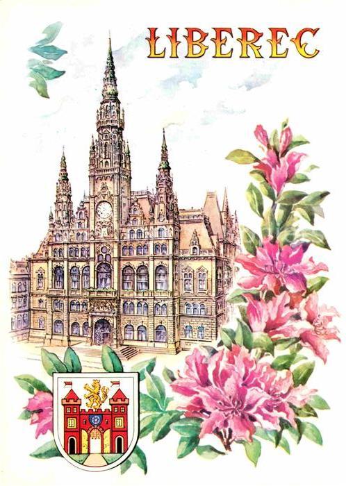 Liberec Rathaus Blumen Künstlerkarte