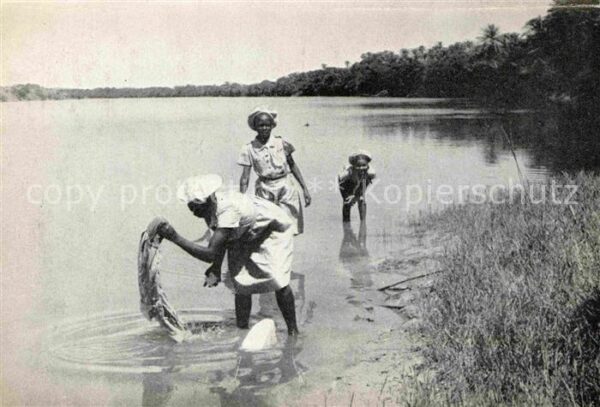Congo Belge Frauen am Fluss Haushaltsarbeiten