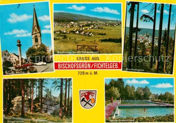 Bischofsgruen mit Ochsenkopf Waldschwimmbad Hügelfels