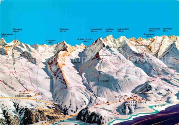 Obergurgl Soelden Tirol Skipisten Bergketten Panoramakarte