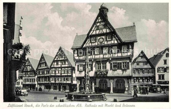 Urach Bad Rathaus Markt Brunnen Fachwerkhäuser Lu
