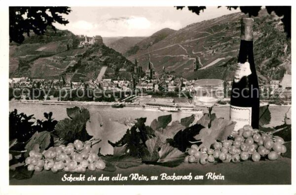 Bacharach Rhein Trinkspruch Weinflasche Weinreben Weint