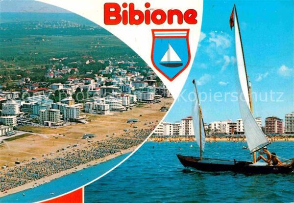 Bibione Segelboot Blick zum Strand Hotels Flieg