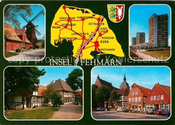Insel Fehmarn Windmühle Ortsmotive Hochhaus Landkarte