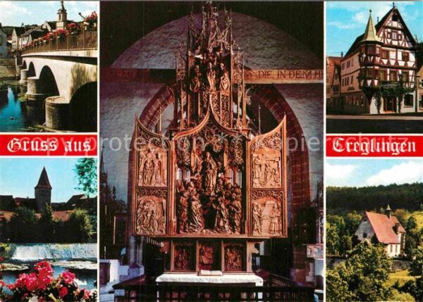 Creglingen Brücke Wehr Fachwerkhaus Altar