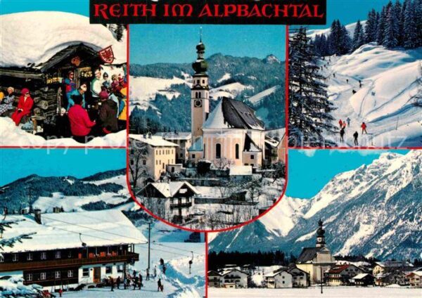 Reith Alpbachtal Ortsmotive mit Kirche Wintersportplatz
