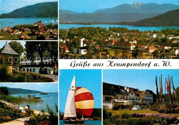 Krumpendorf Woerthersee Panorama Kurort Badestrand Uferpromenad