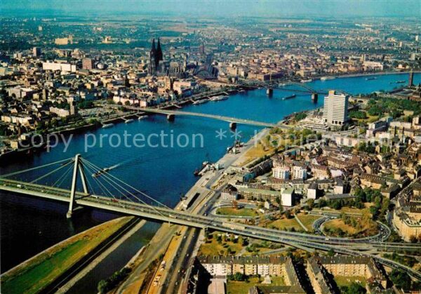 Koeln Rhein Fliegeraufnahme Dom Severinsbrücke Zoob
