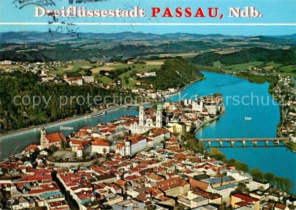 Passau Fliegeraufnahme Mündung Inn Ilz Donau