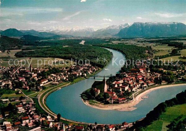 Laufen Salzach Fliegeraufnahme Blick auf die Salzburge