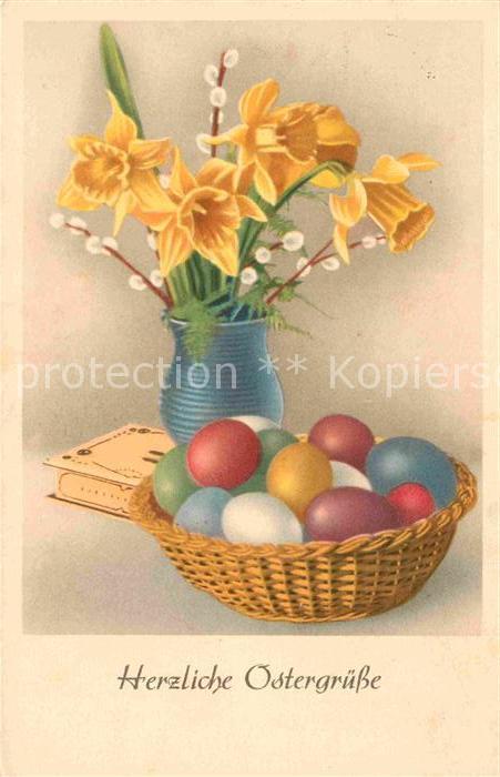 Ostern Easter Paques Narzissen Weidenkätzchen Ostereier