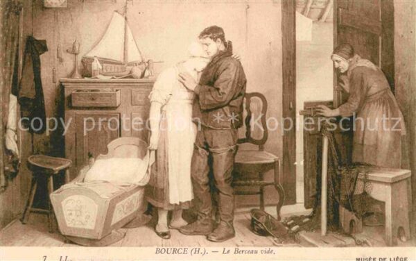 Kuenstlerkarte Alte Kuenstler H. Bource Le Berceau vide