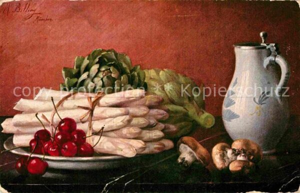 Billing M. Stillleben Spargel Artischocken Pilze K