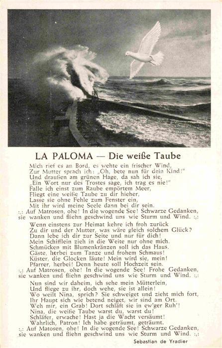 Liederkarte La Paloma Die weisse Taube Sebastian de