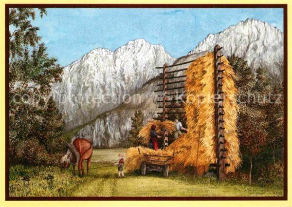 Kuenstlerkarte Rene Rietmeyer Bergbauern bei der Arbei