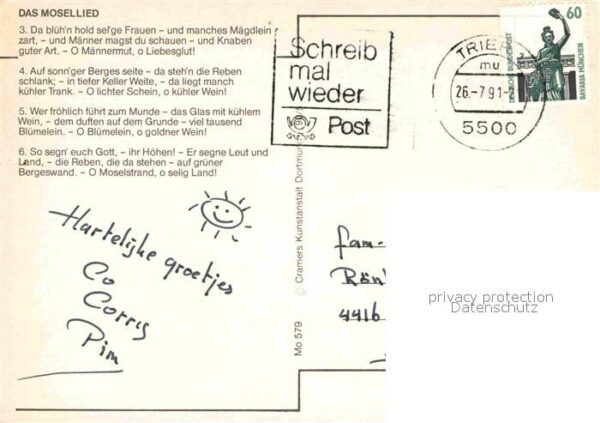 Liederkarte Das Mosellied Reichsburg Cochem Alf-Bul – Bild 2