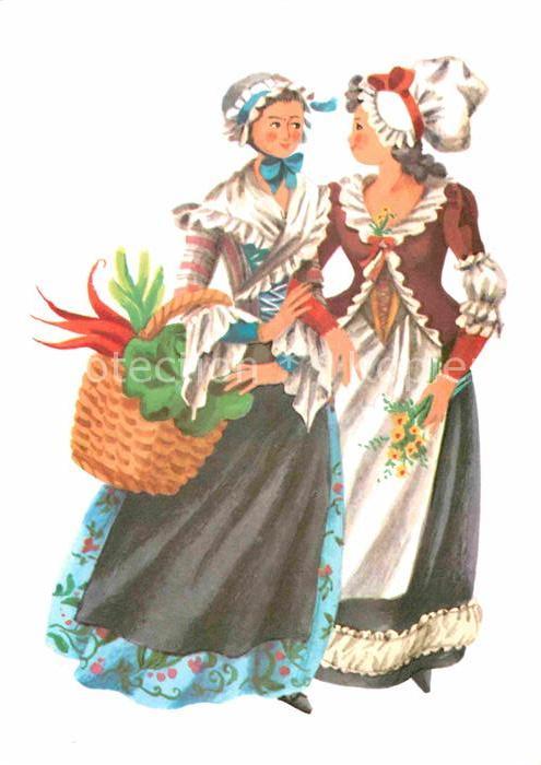 Trachten Rokoko um 1760 Bürgerinnen Zeichnung Gi